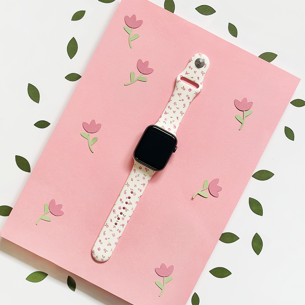 Pink Watercolour Flowers Apple Watch Strap