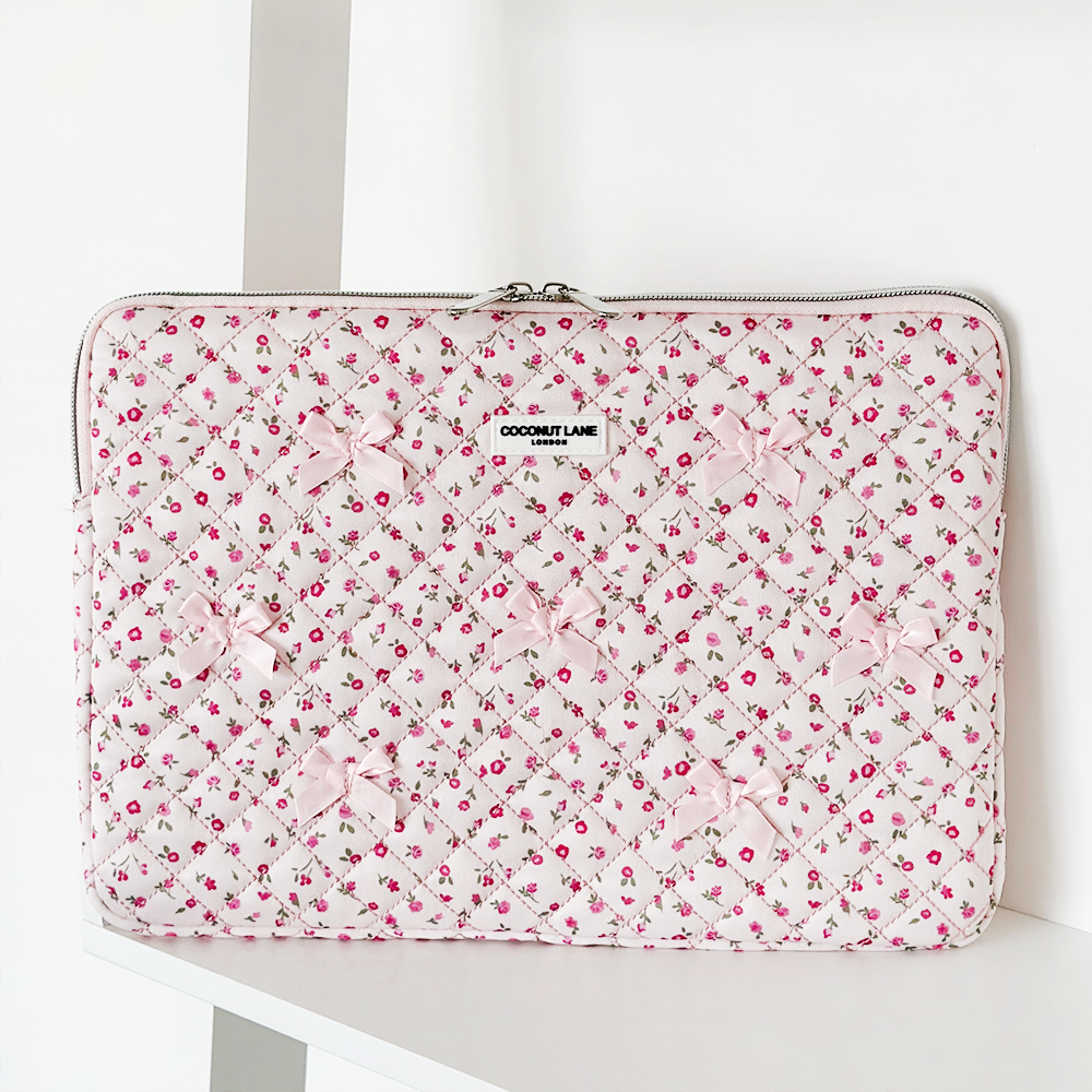 Quilted Pink Watercolour Flowers Laptop Sleeve