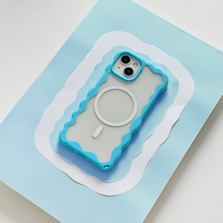 Wavy MagSafe Clear Phone Case - Blue